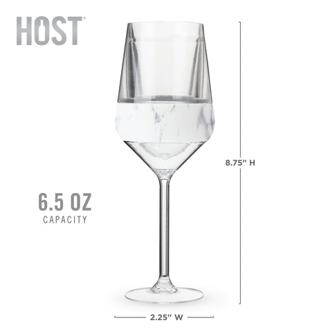 Host stemmed Freeze cup filled with white wine demonstrating chilled pour and tasteful presentation