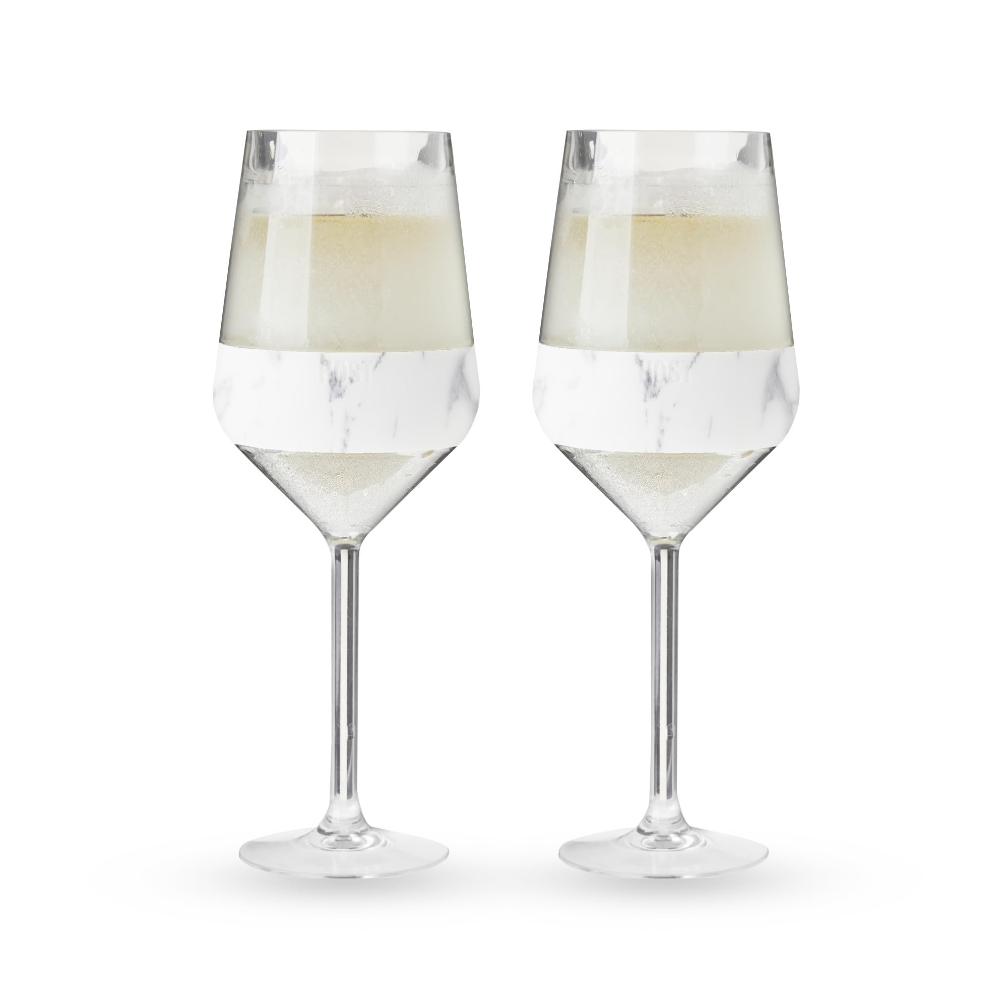 Host stemmed Freeze cup front view showing marble pattern and elegant stem, keeps wine colder
