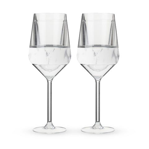 Host stemmed Freeze cup marble set of two in outdoor setting conveying stylish entertaining convenience