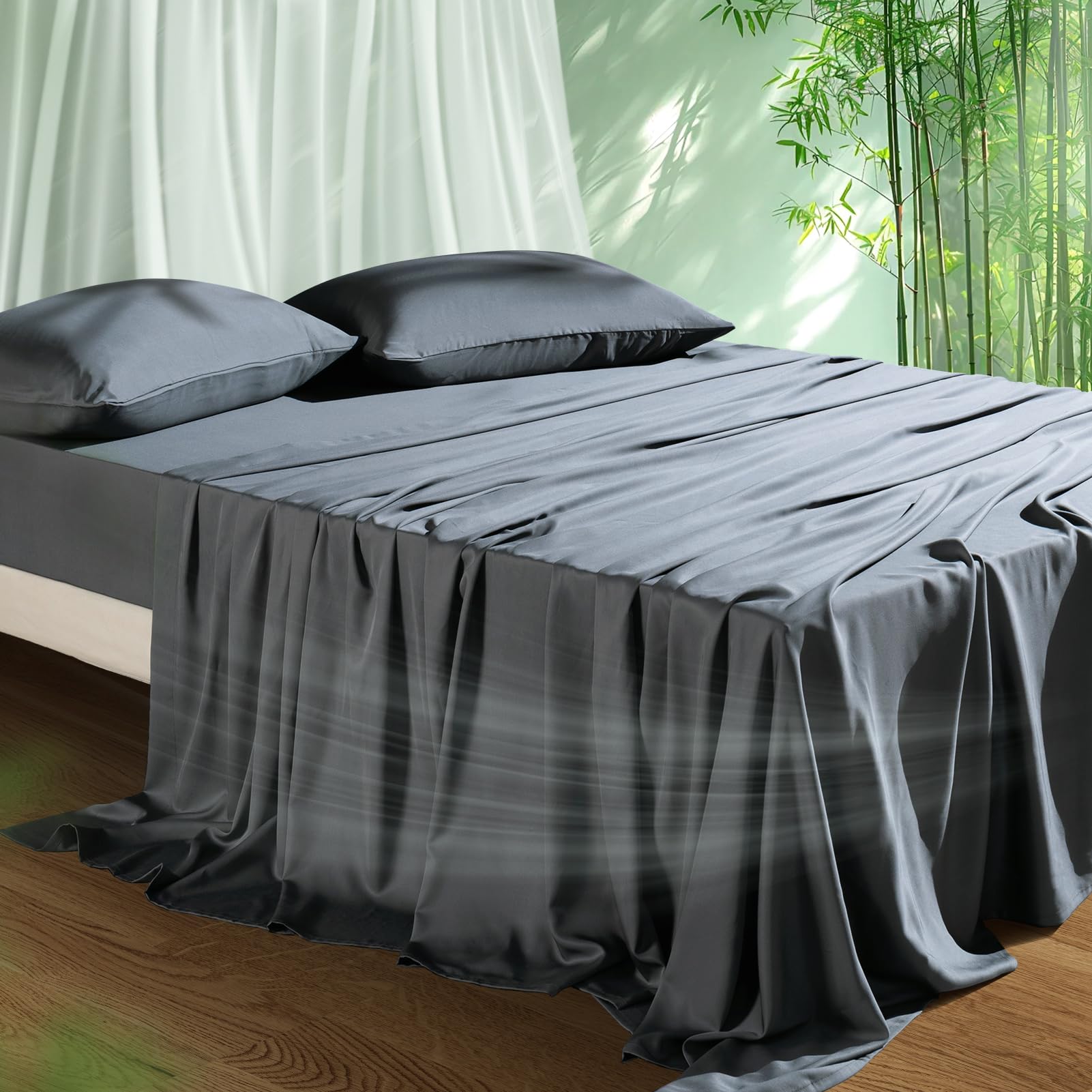 HOT SLEEPER SHEETS front packaging showing dark grey set and benefits