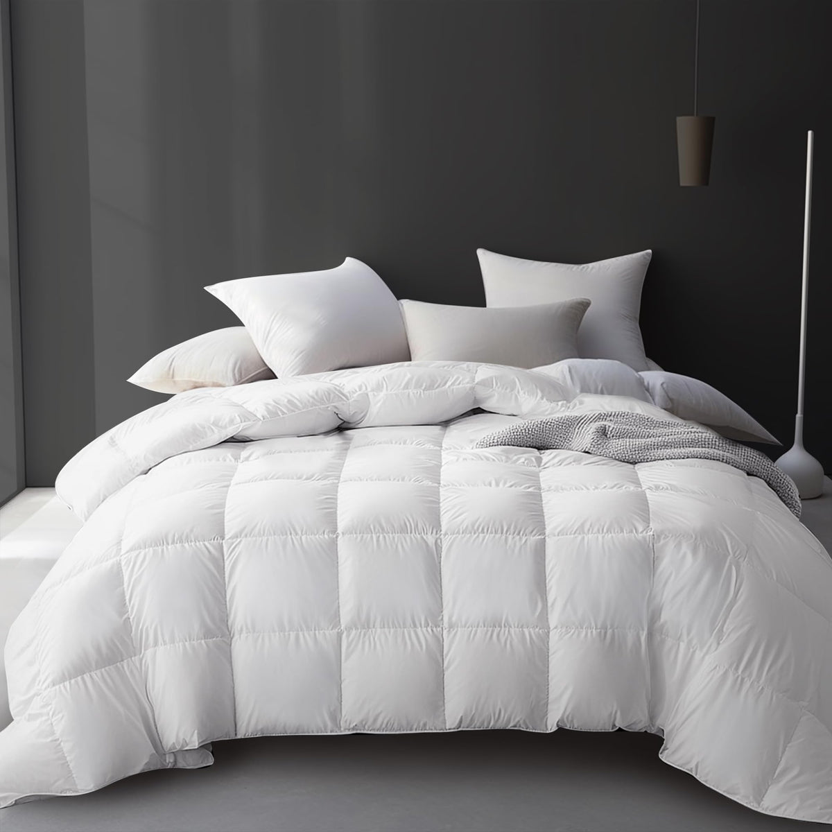 Hotel Grand front view of comforter packaging showing plush loft and clean look