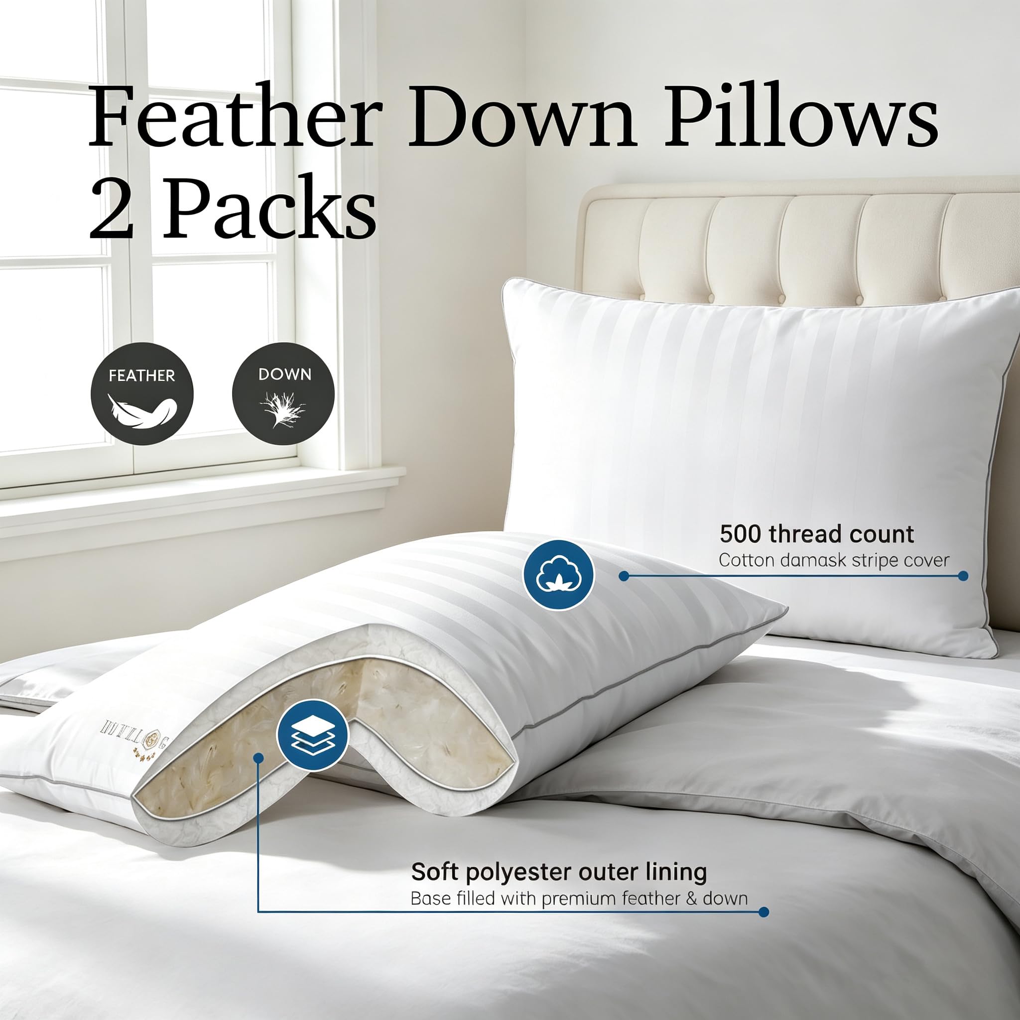Hotel Grand close-up of 500 thread count cotton cover texture for cool sleep