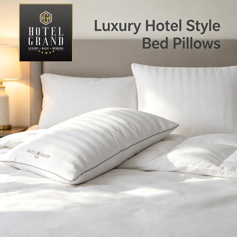 Hotel Grand pillows staged in bedroom showing hotel-style luxury and restful atmosphere