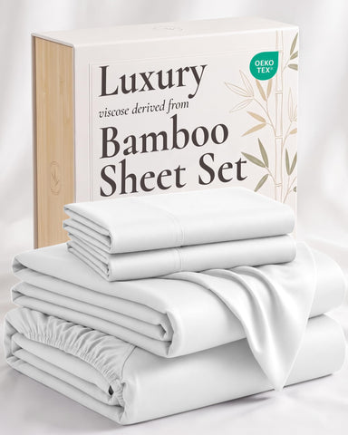 Hotel Sheets Direct front packaging showing king white set and instant luxury