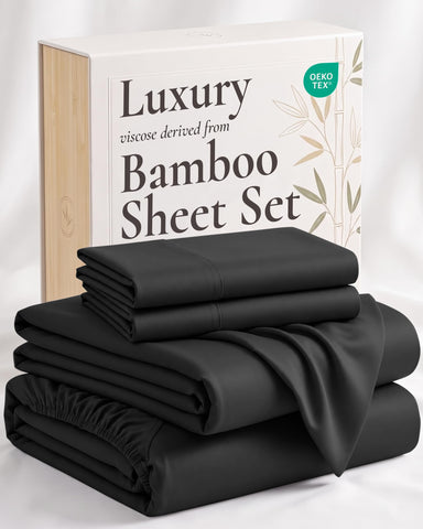 Hotel Sheets Direct front packaging showing premium black set and quick identification