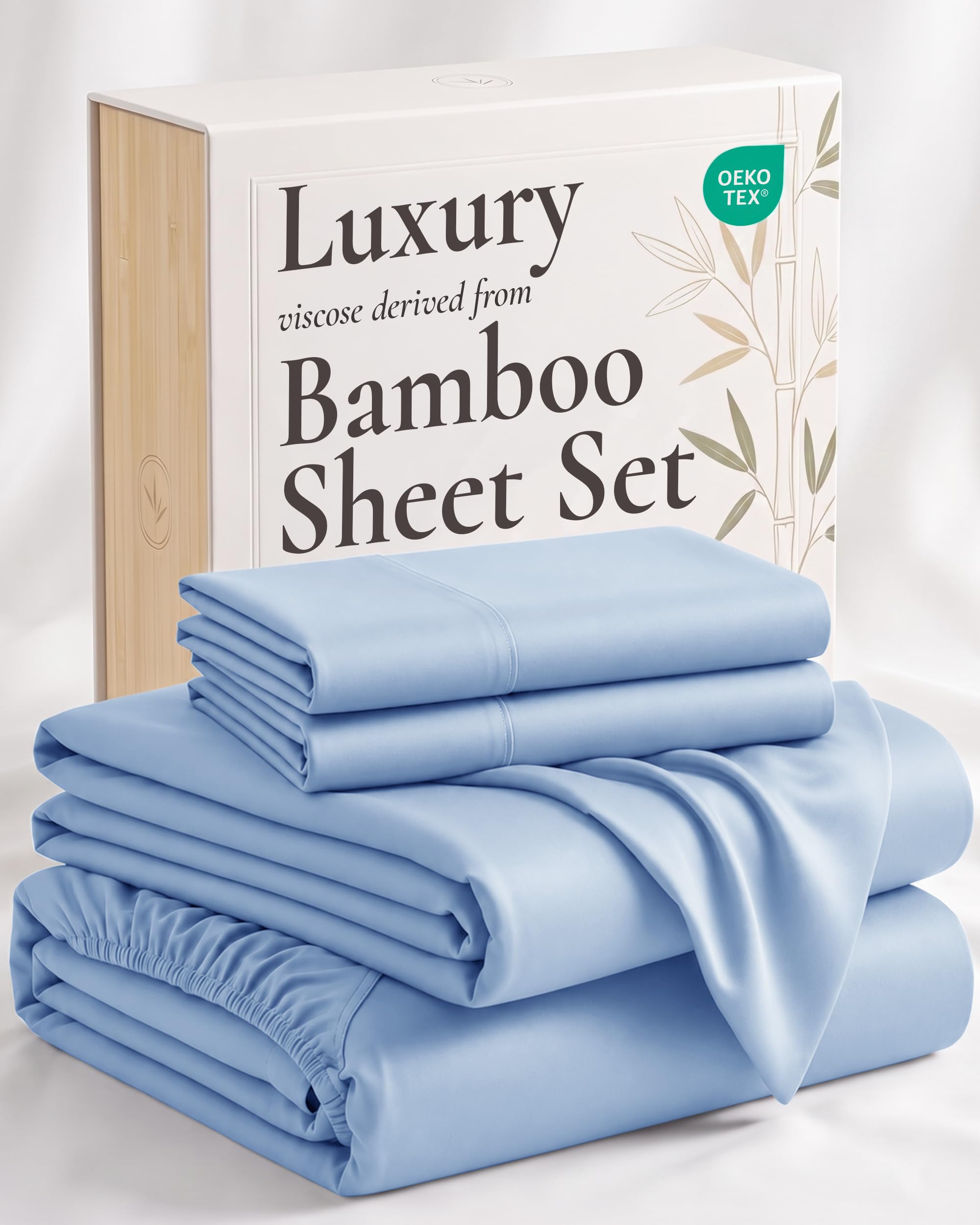 Hotel Sheets Direct king set front view showing neat light blue styling and inviting comfort