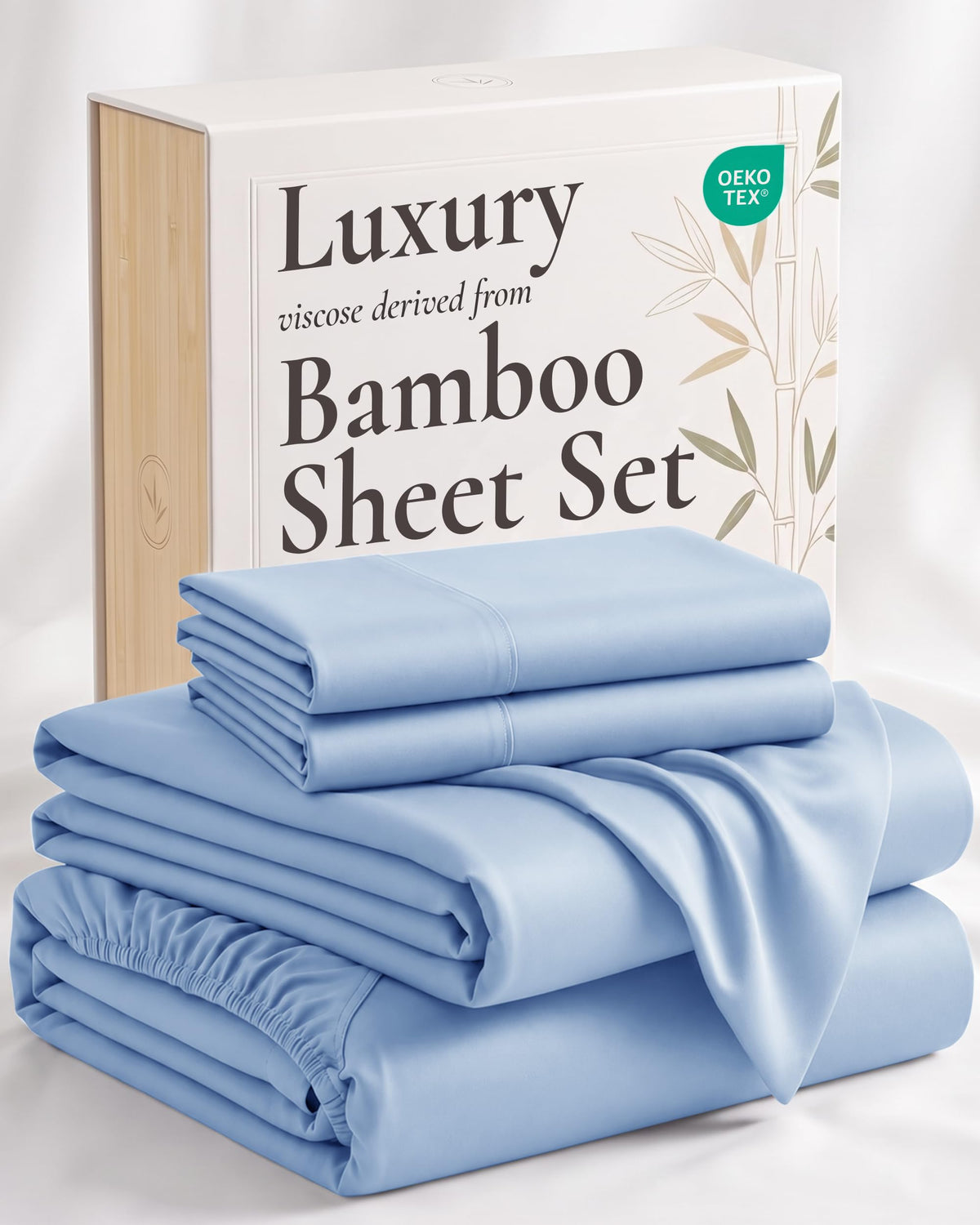 Hotel Sheets Direct king set front view showing neat light blue styling and inviting comfort