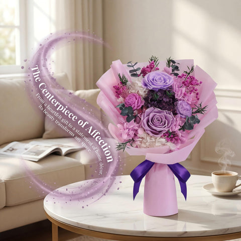 HOTKBO arrangement on a living room table benefit: long-lasting floral ambiance