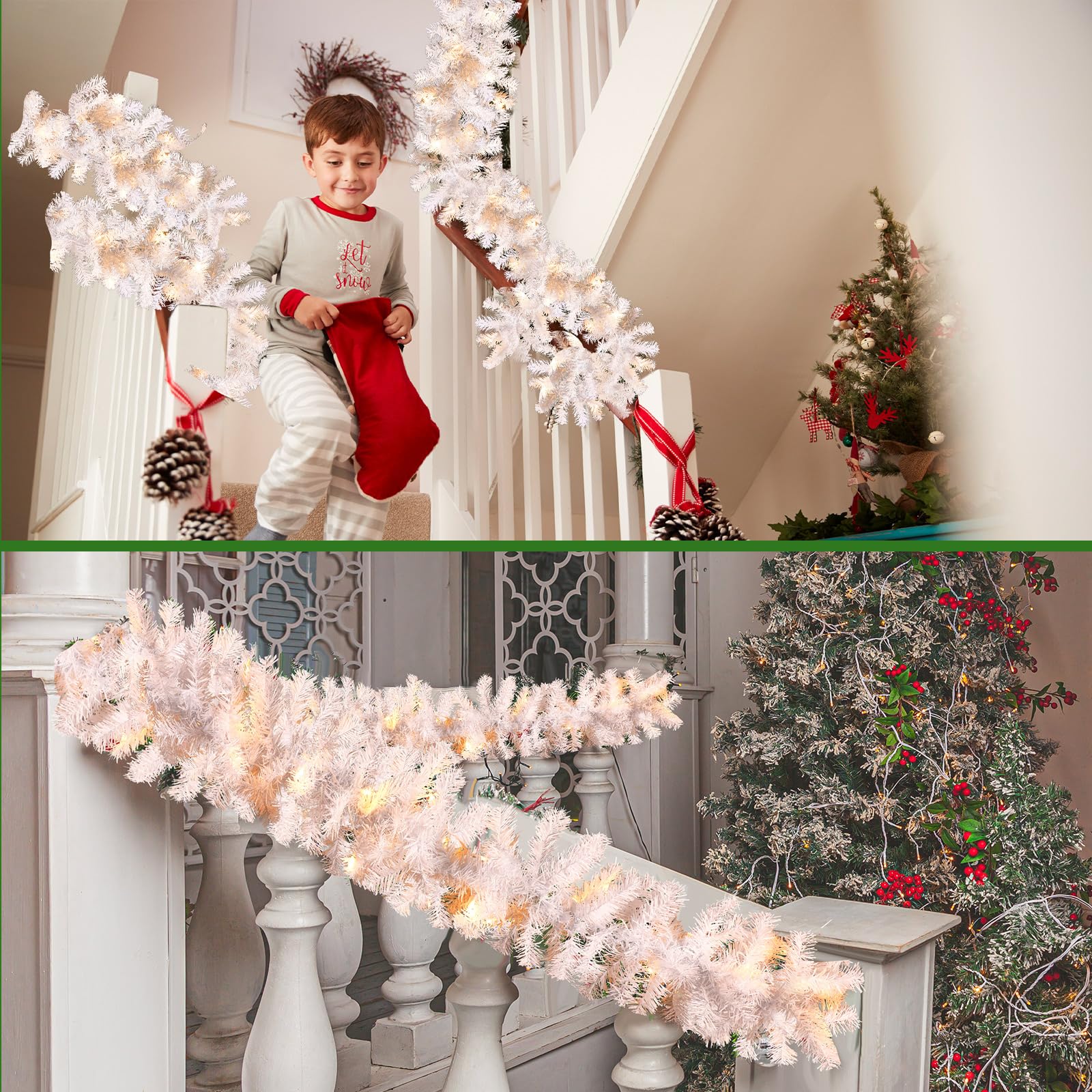 Hotop garland wrapped on banister illustrating secure fit and decorative versatility