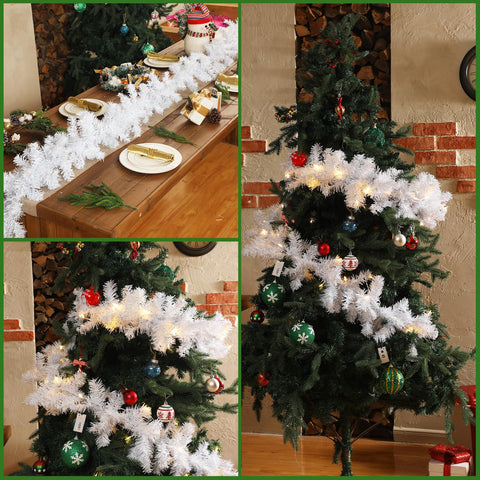 Hotop detail of white LED lights on garland highlighting soft glow for ambient lighting