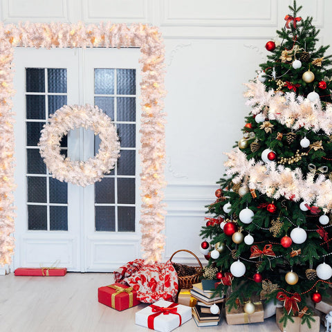 Hotop garland beside ruler for scale showing true 9 ft length for planning coverage