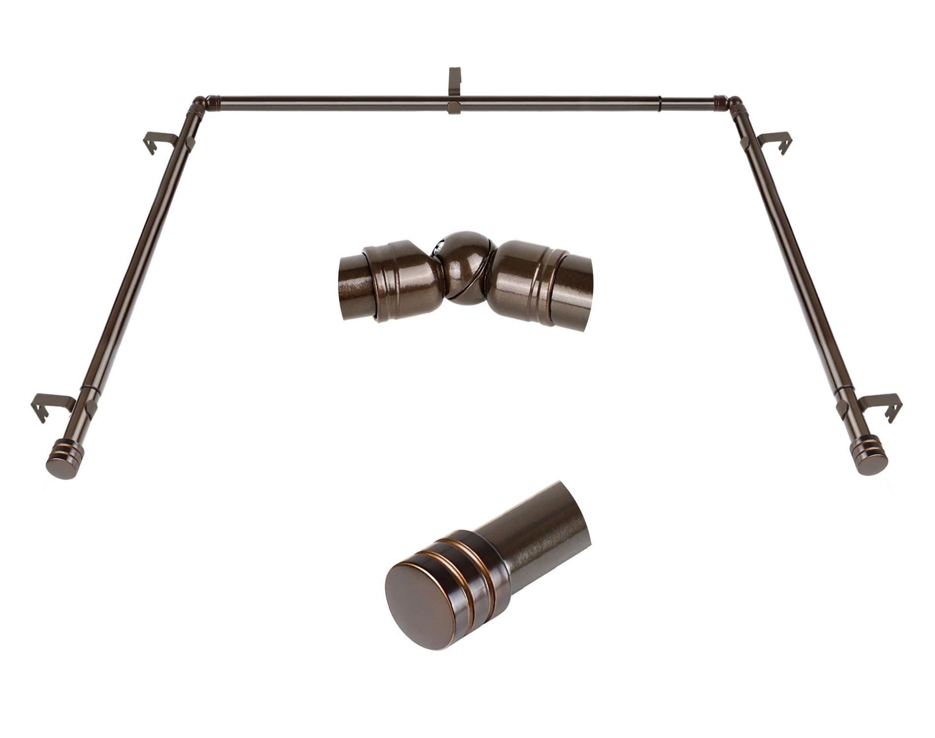 HOTOZON front view of bronze bay window rod set showing complete package and neat finish