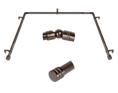 HOTOZON front view of bronze bay window rod set showing complete package and neat finish