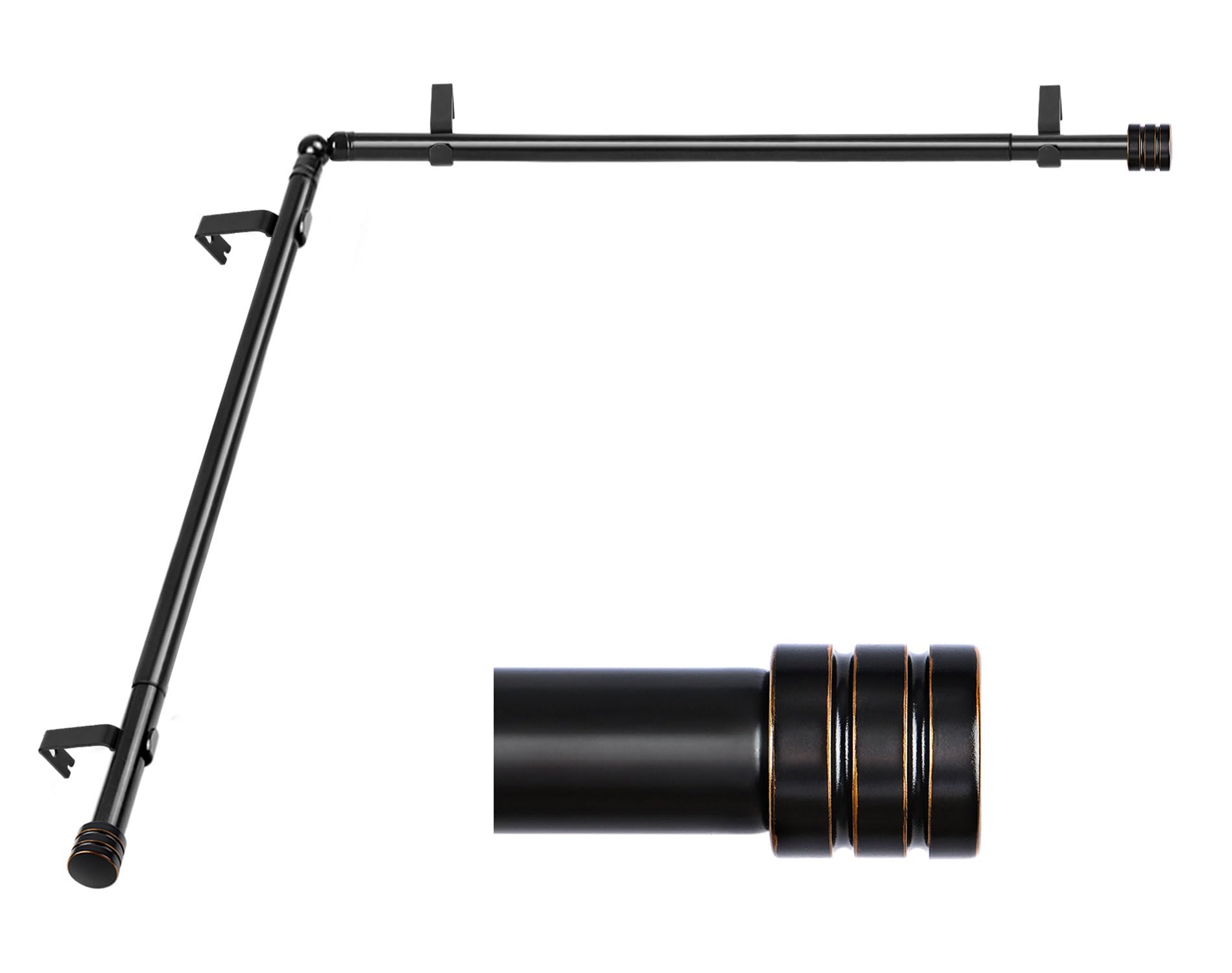 HOTOZON corner rod front assembled showing clean black finish and stable design benefit