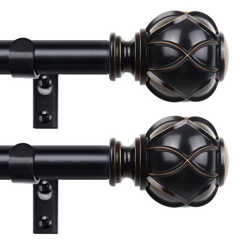 HOTOZON front view of black rod and finials showing elegant finish and balance