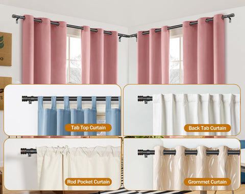 HOTOZON rod installed in a corner living room illustrating seamless curtain transition benefit
