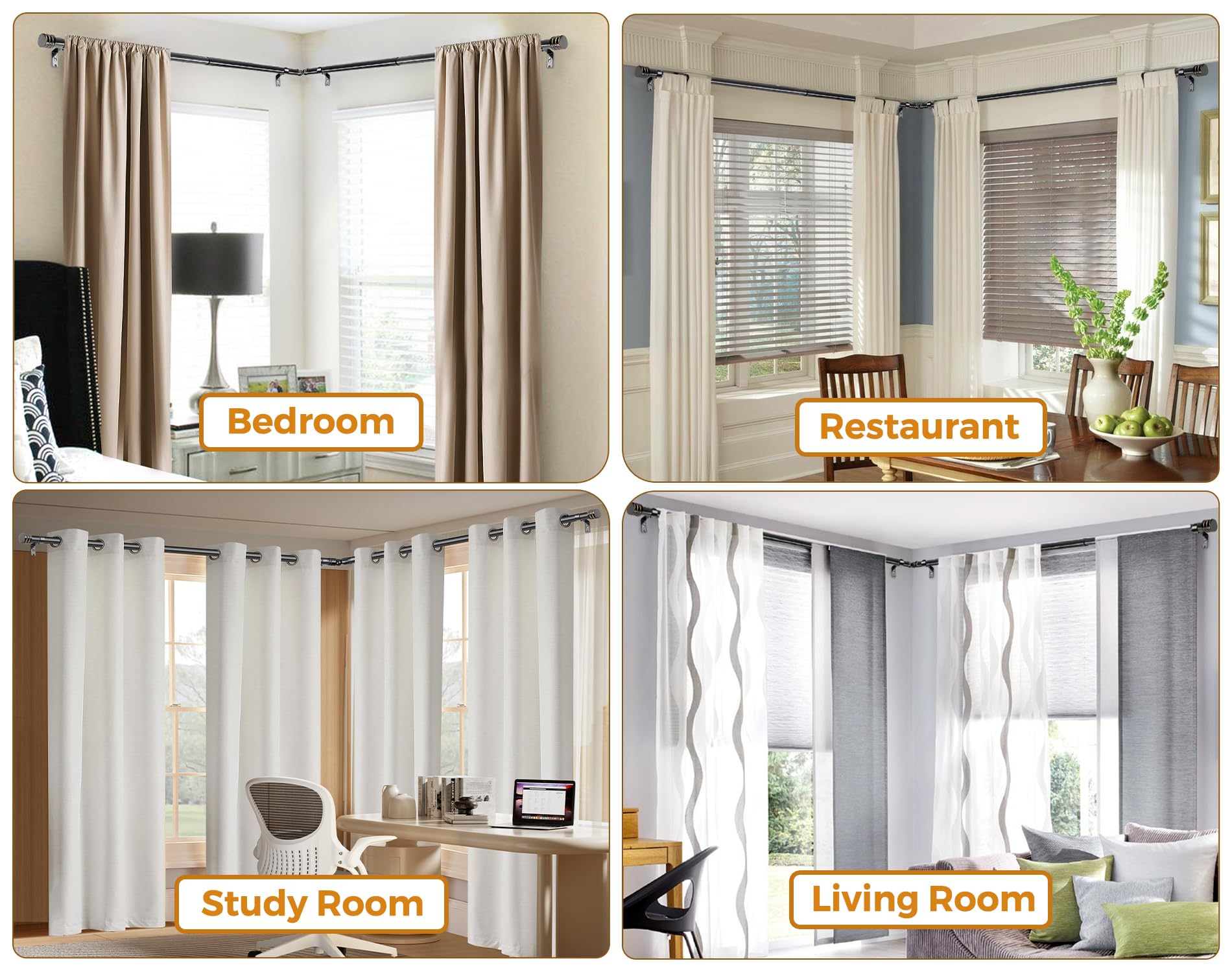 HOTOZON telescoping rod extended demonstrating adjustable length for different windows benefit