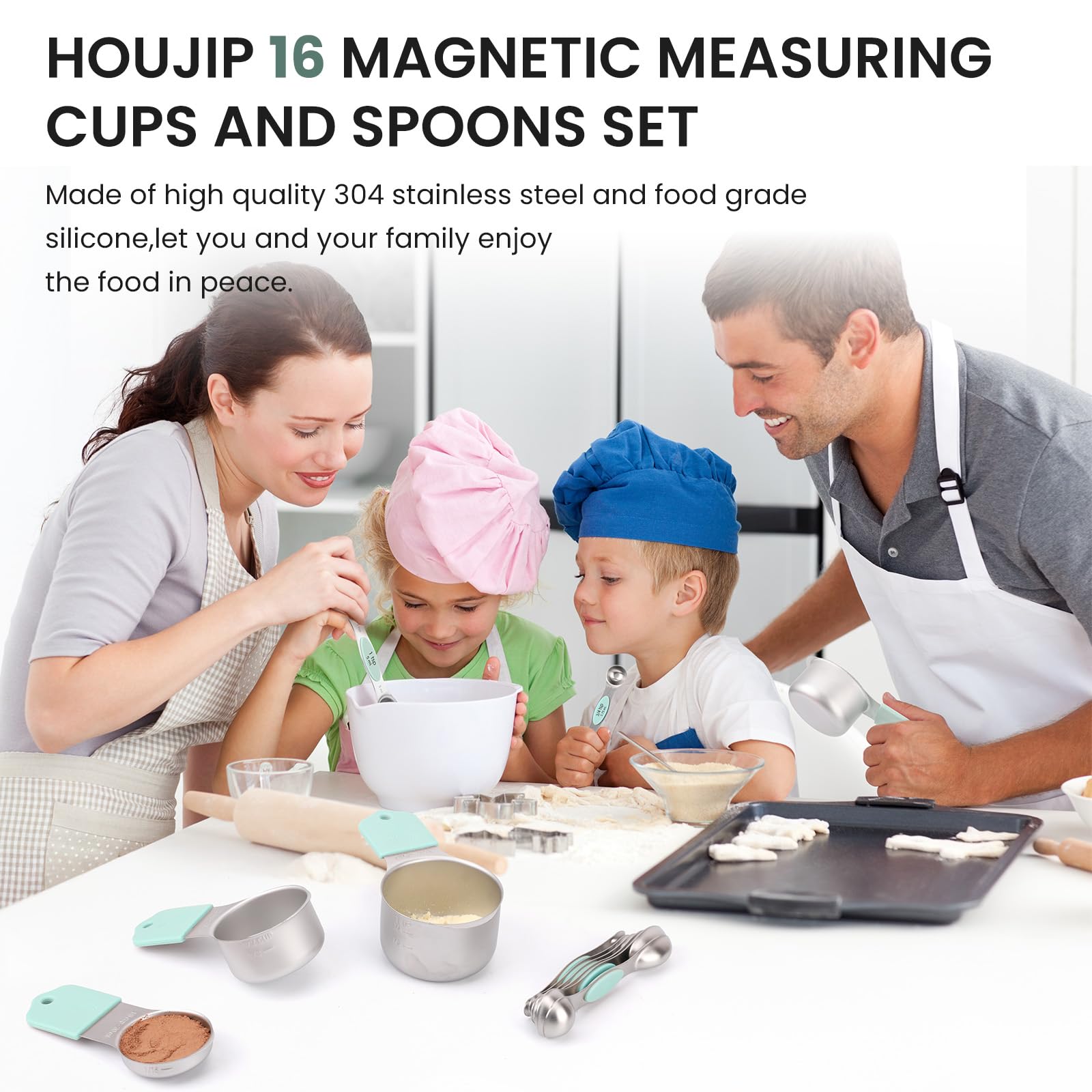 HOUJIP handle magnet detail showing stacked cups for tidy storage and space saving