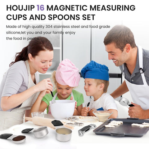 Detail of HOUJIP magnetic silicone handle showing non-slip grip and neat stacking