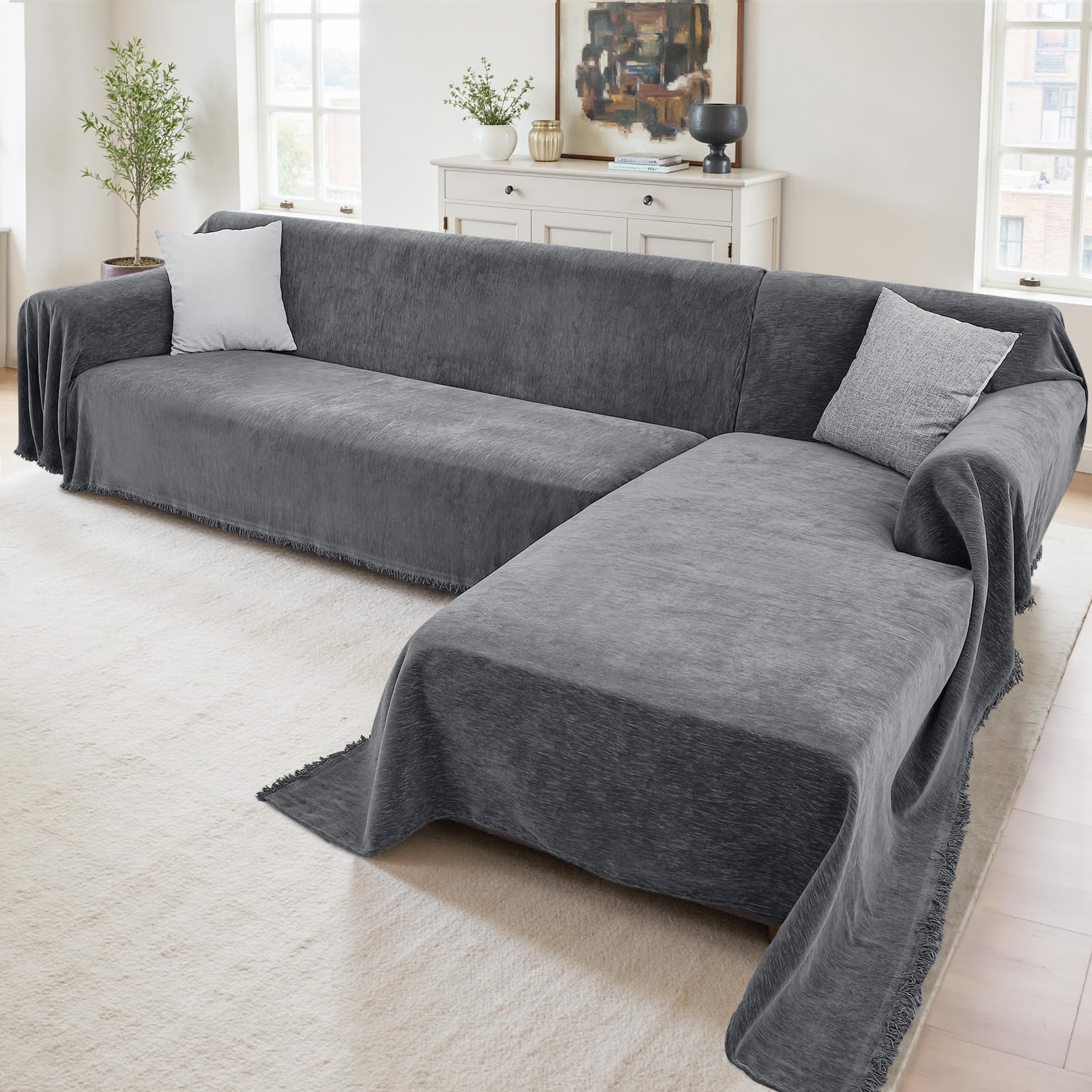 Houmiggle front view of XL dark gray sectional cover shows full coverage and neat look