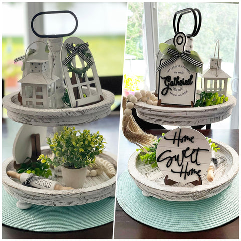 Houmury styled tier tray display showing balanced layering and instant farmhouse look
