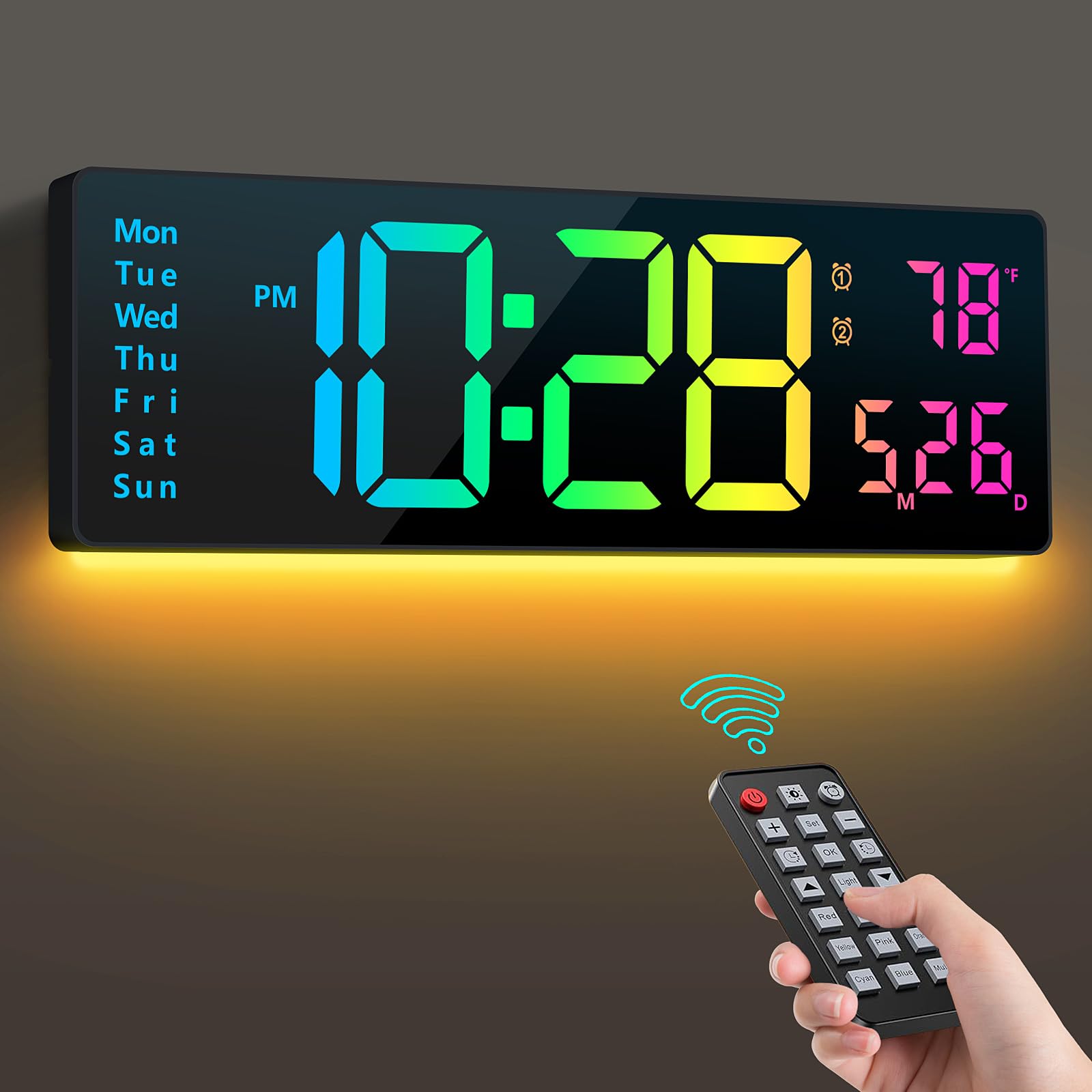 Hournor front display showing large colorful digits for easy reading