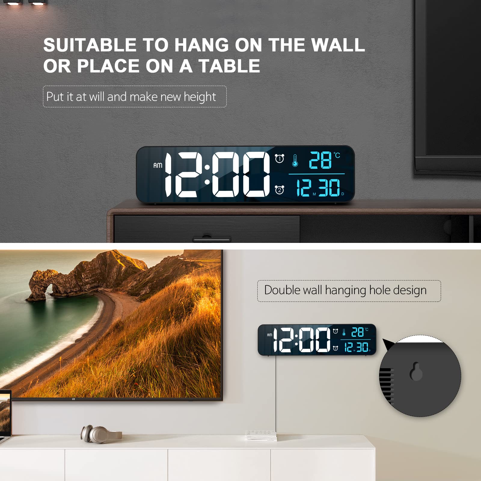 Hournor mounted on living room wall for visible time display benefit