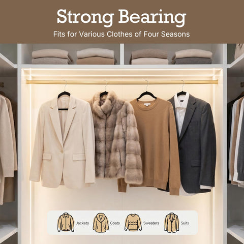 HOUSE DAY stack of hangers beside wooden hanger illustrating space saved