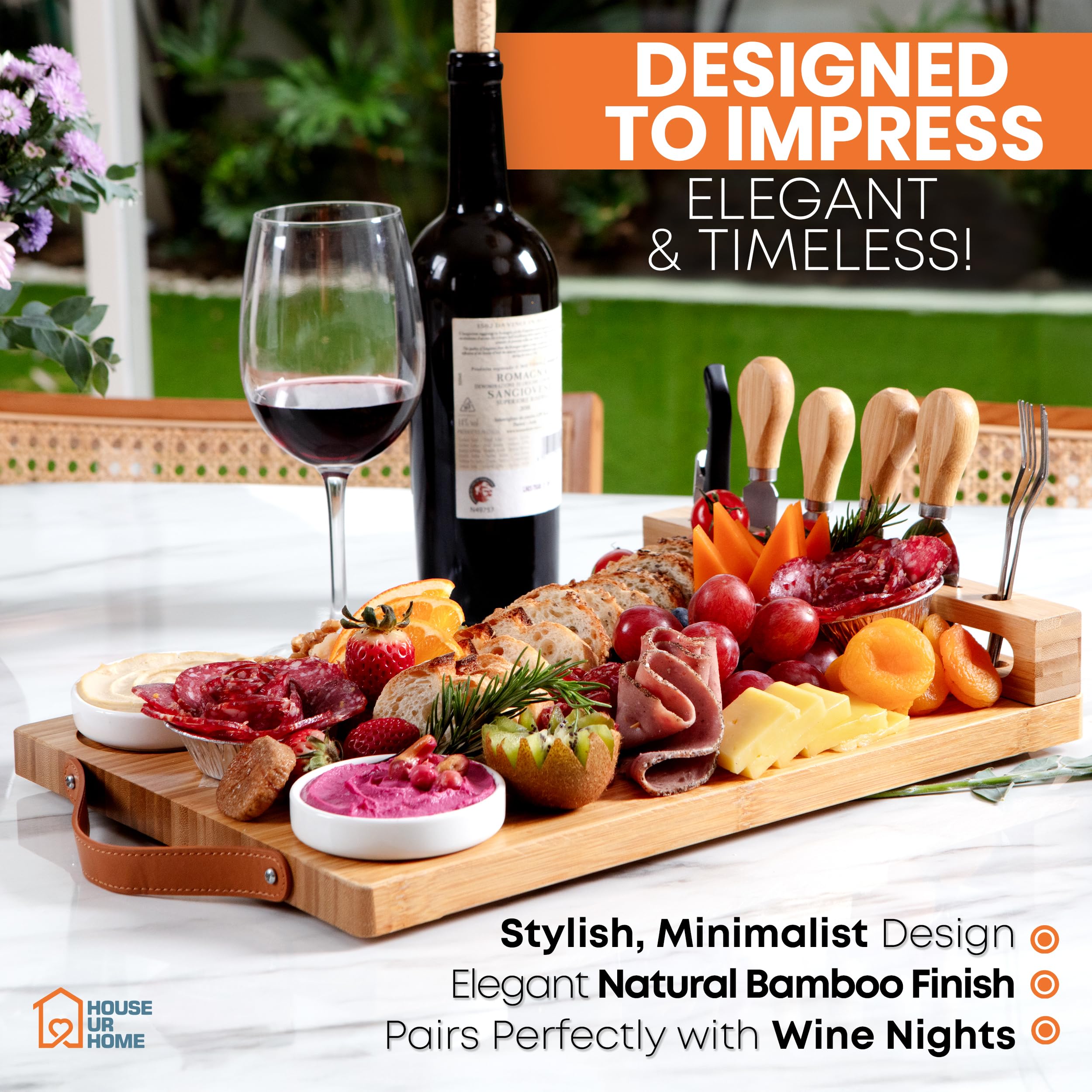 House Ur Home board set on a dinner table being used to serve guests for effortless entertaining