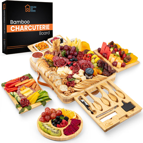 House Ur Home charcuterie board front view showing full set and benefits of organized serving