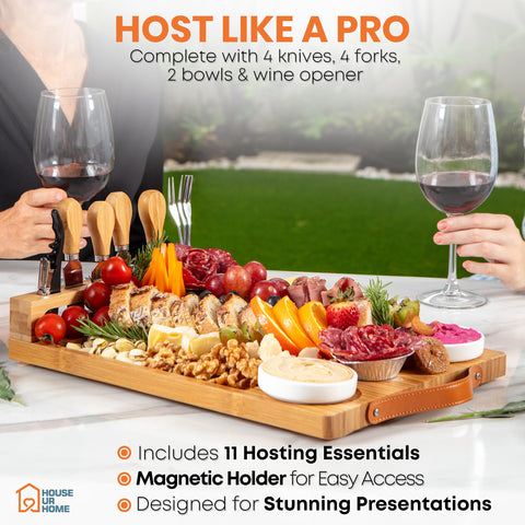 House Ur Home cheese knives and ceramic bowls arranged on board demonstrating ready-to-serve convenience
