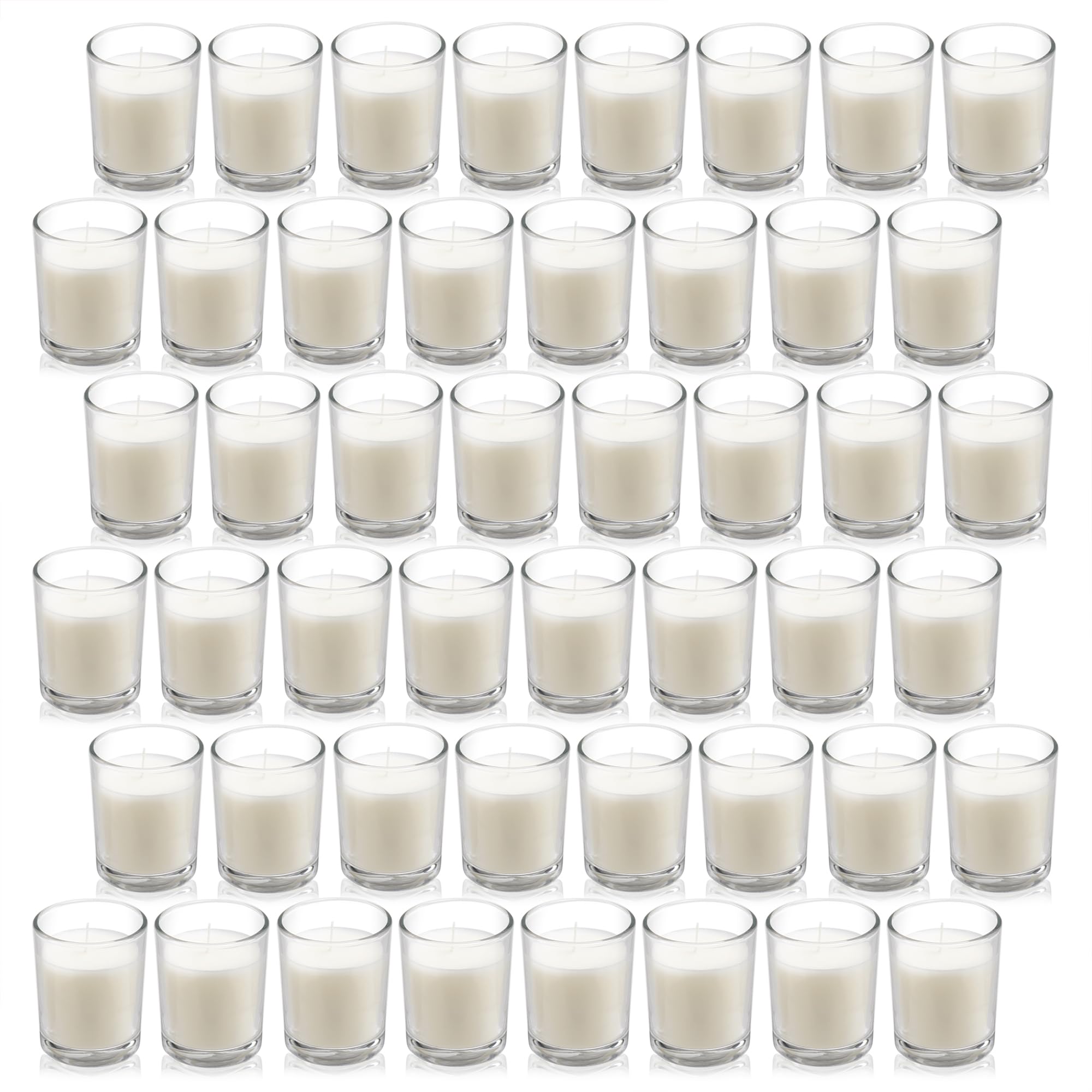 Housecret front pack showing 48 clear glass votives and bulk value