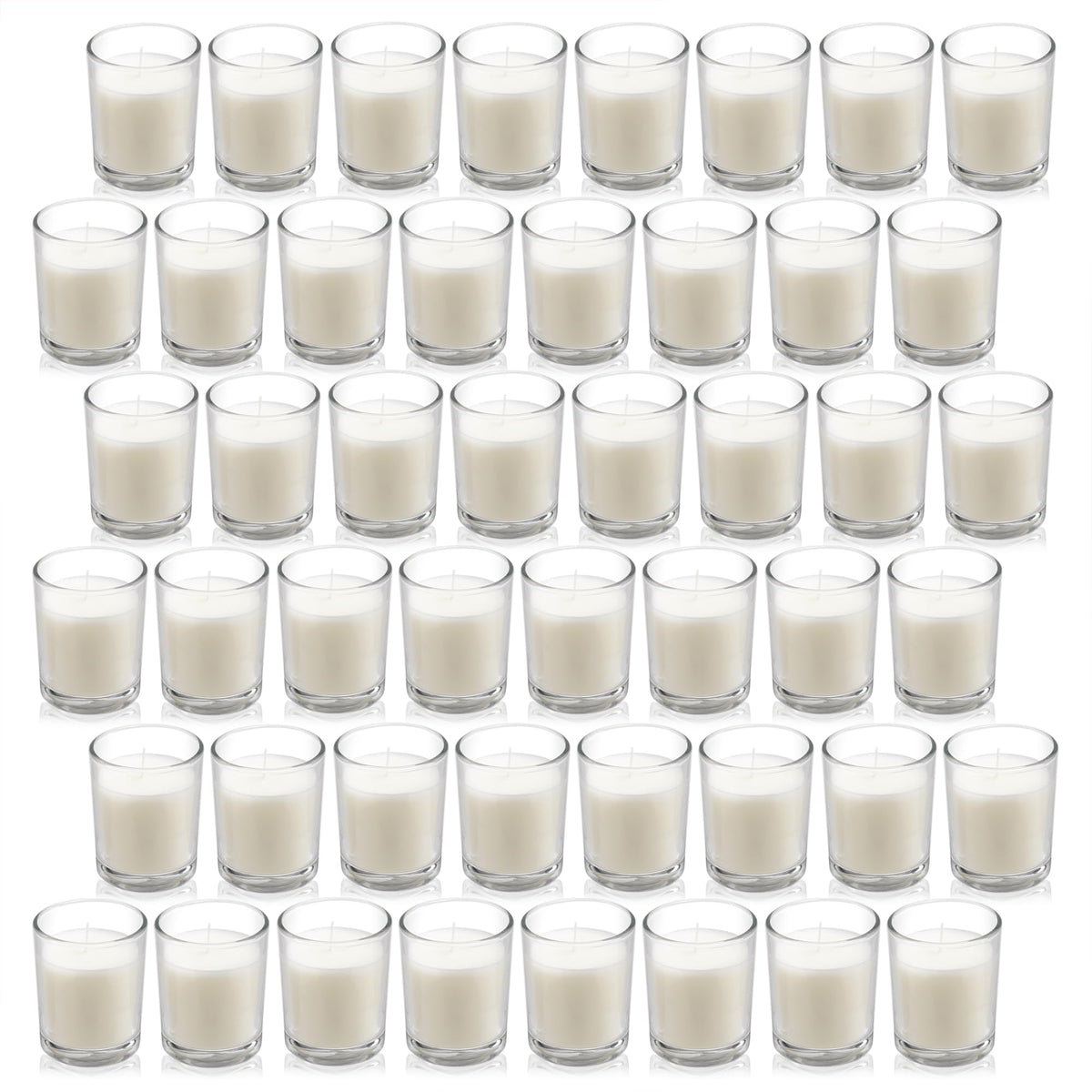 Housecret front pack showing 48 clear glass votives and bulk value