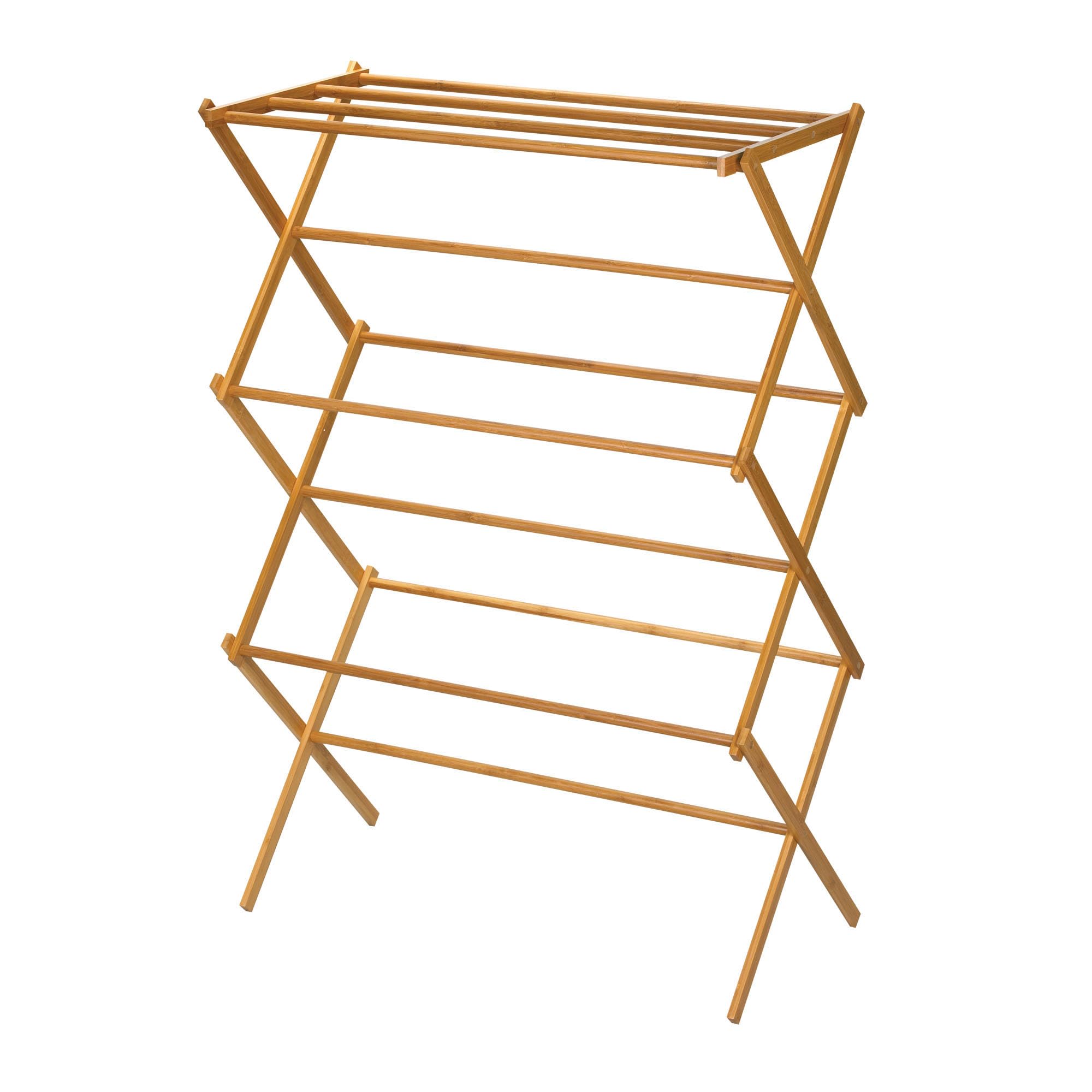 Household Essentials front view of bamboo drying rack showing capacity and style benefit