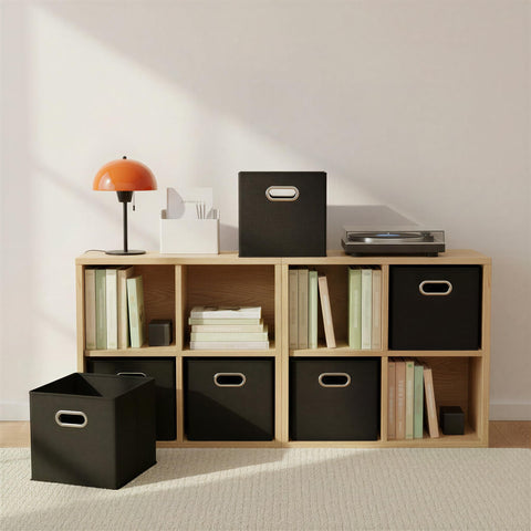 Household Essentials single bin placed in cubby shelf for concealed storage