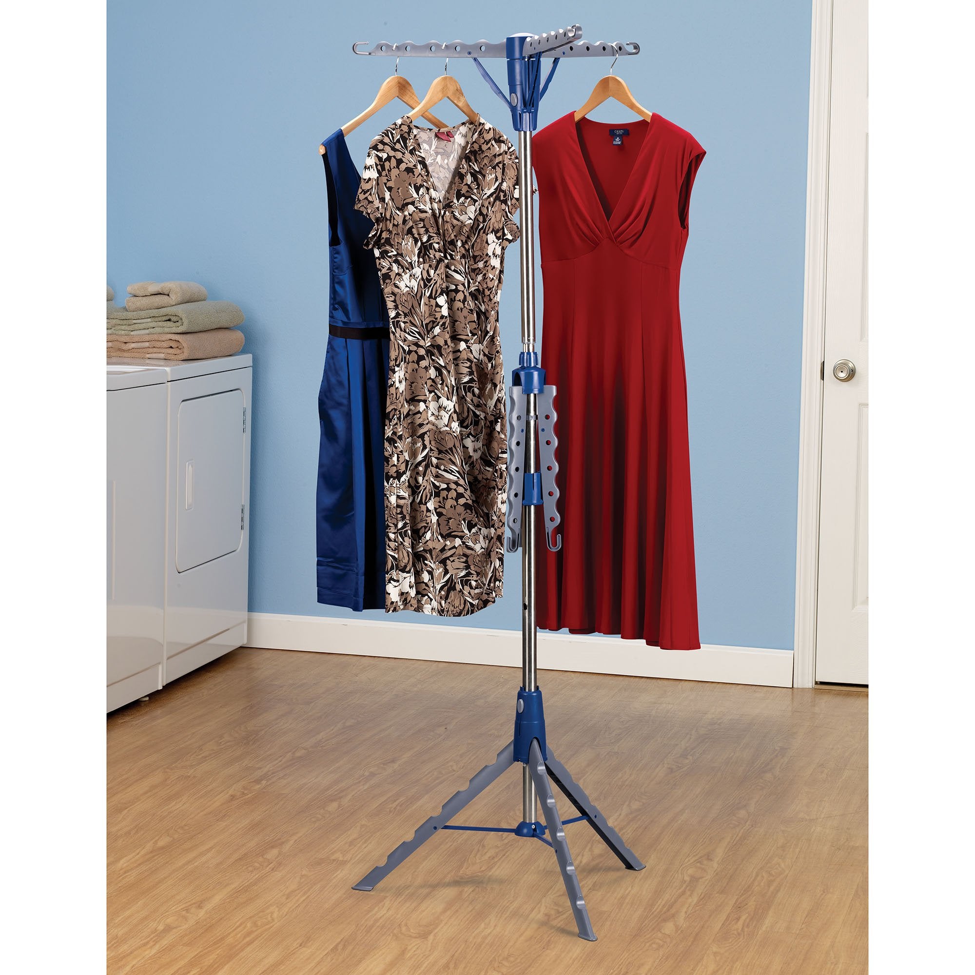 Household Essentials with clothes on hangers demonstrating full drying capacity