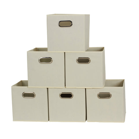 Household Essentials front view of cream fabric storage bin showing clean lines and neutral decor benefit