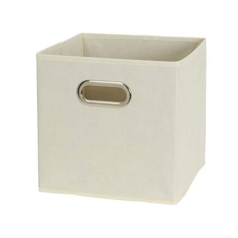 Household Essentials stacked bins on shelving demonstrating space-saving and organized look benefit