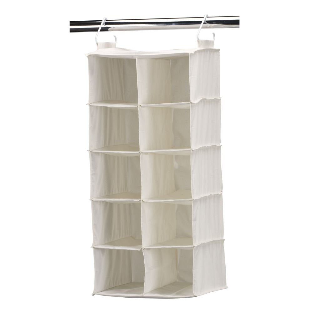 Household Essentials front view of hanging shoe organizer showing 10 pockets and hooks for easy access