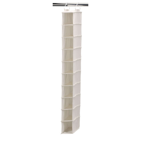 Household Essentials front view of natural canvas organizer showing 10 pockets and neat storage benefit