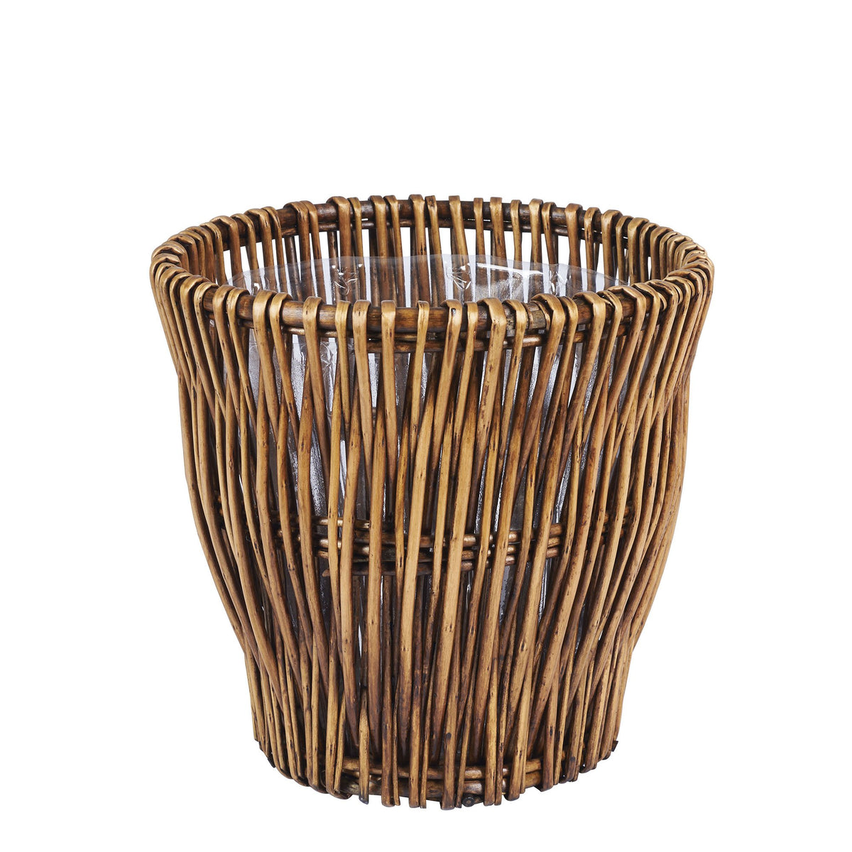Household Essentials front view of willow waste basket shows natural style and compact size