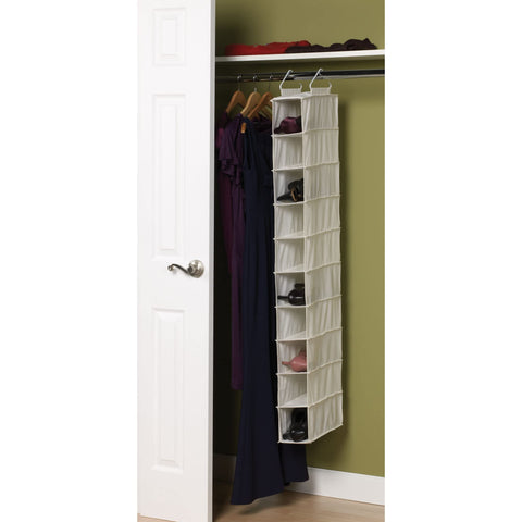 Household Essentials hanging in closet with shoes showing organized, off-floor storage benefit