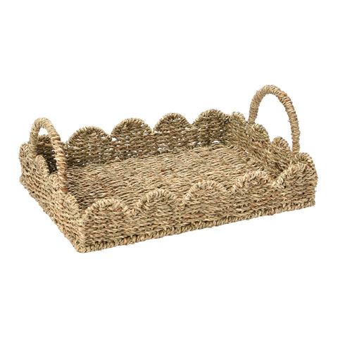 Household Essentials seagrass tray front view shows woven texture and scalloped rim, enhancing tabletop styling