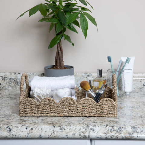 Household Essentials tray holding rolled towels to show spa-like presentation and neat storage benefit