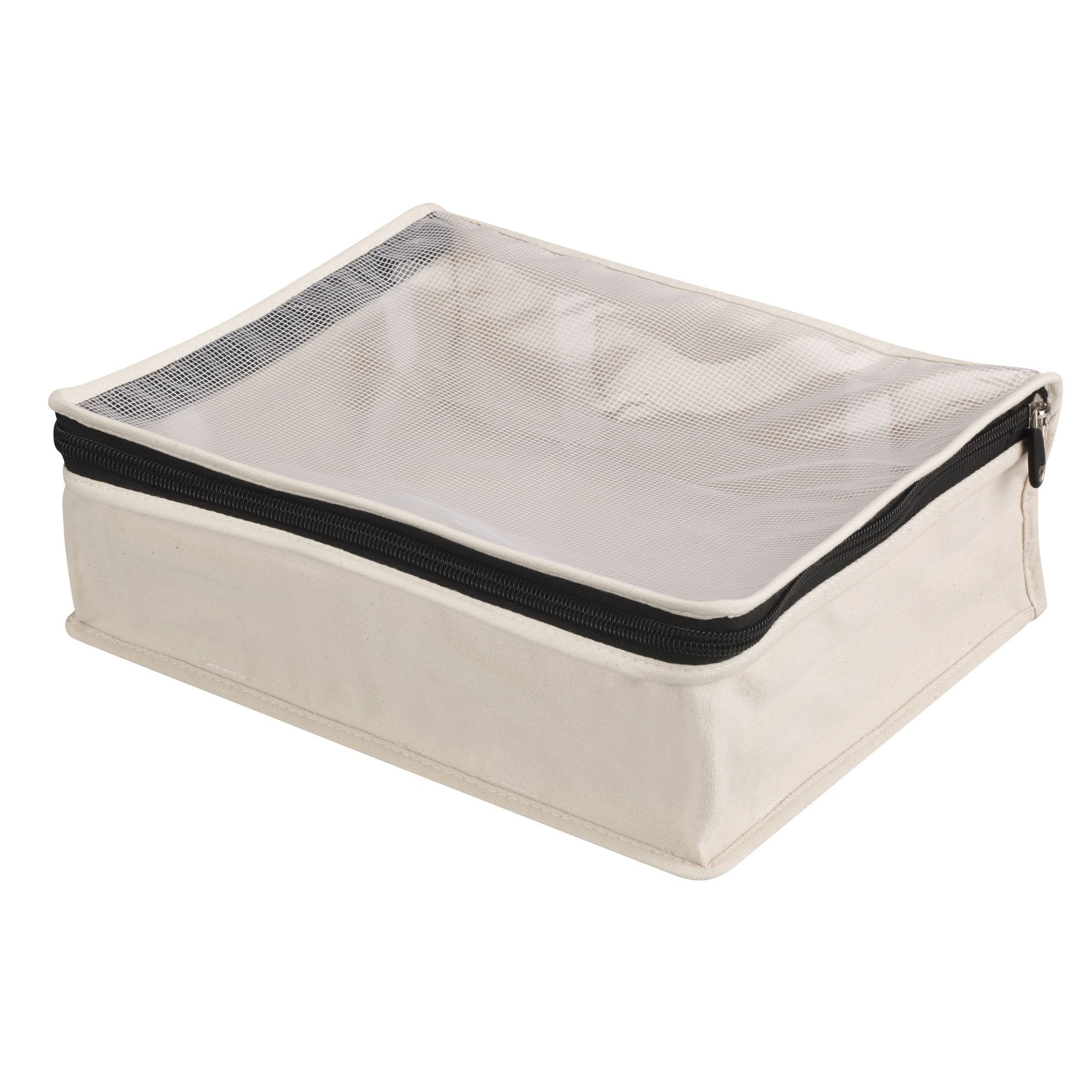 Household Essentials stacked bags on shelf for compact, organized seasonal storage