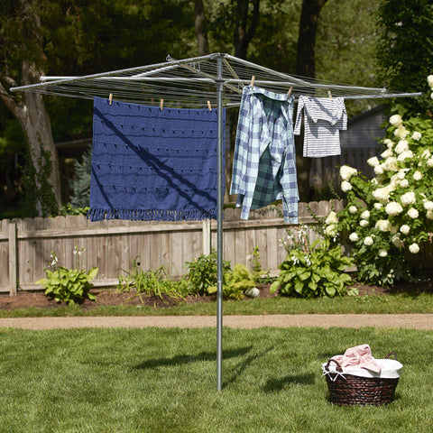 Household Essentials outdoor dryer loaded with towels demonstrating generous 210 feet of drying space