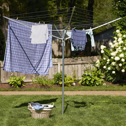Household Essentials dryer next to person showing scale and practical backyard fit