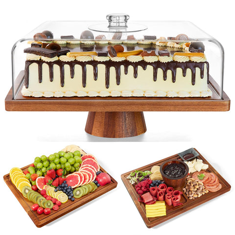 HouseJoy acacia wood stand front view showing elegant display surface and lid benefit