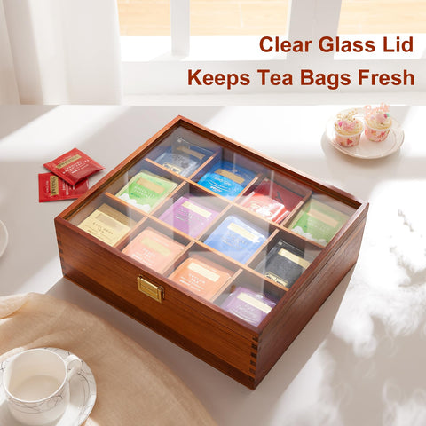 HouseJoy filled compartments with assorted tea bags, highlighting capacity and easy access benefit