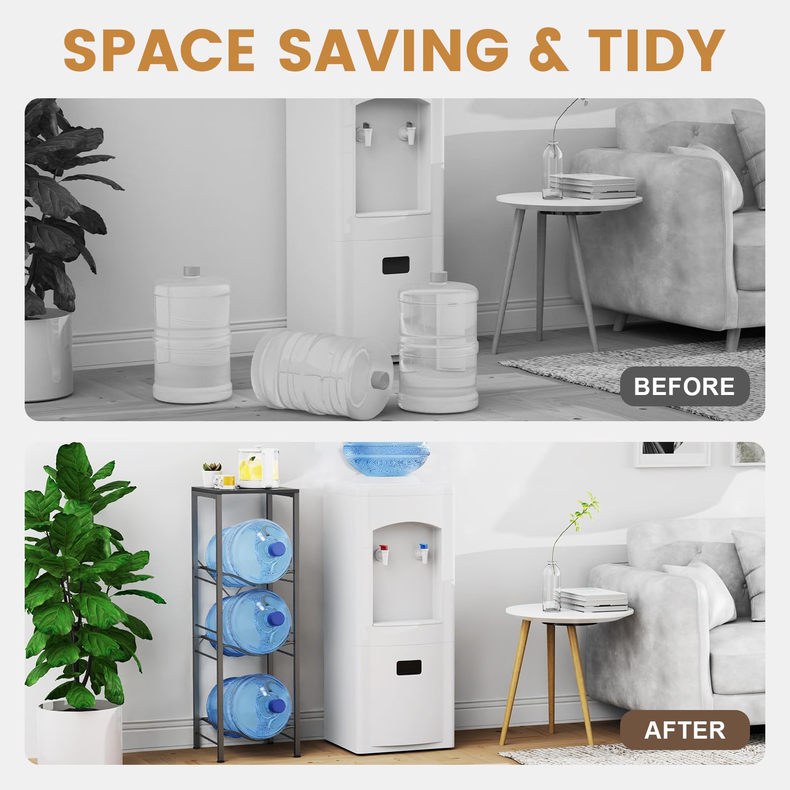 Housolution angled tier showing bottle neck positioning to reduce drips